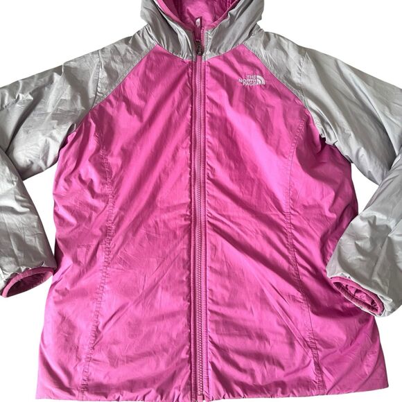 The North Face Girls XL Pink purple Gray Reversible Hooded Fleece Lined Jacket - Picture 2 of 9